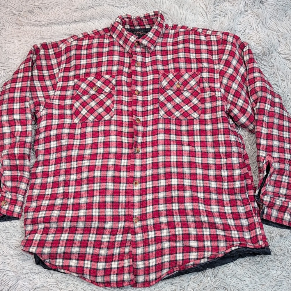 Wrangler Jacket Mens L Red Plaid Shacket Button Up Grunge Pockets Chore Work